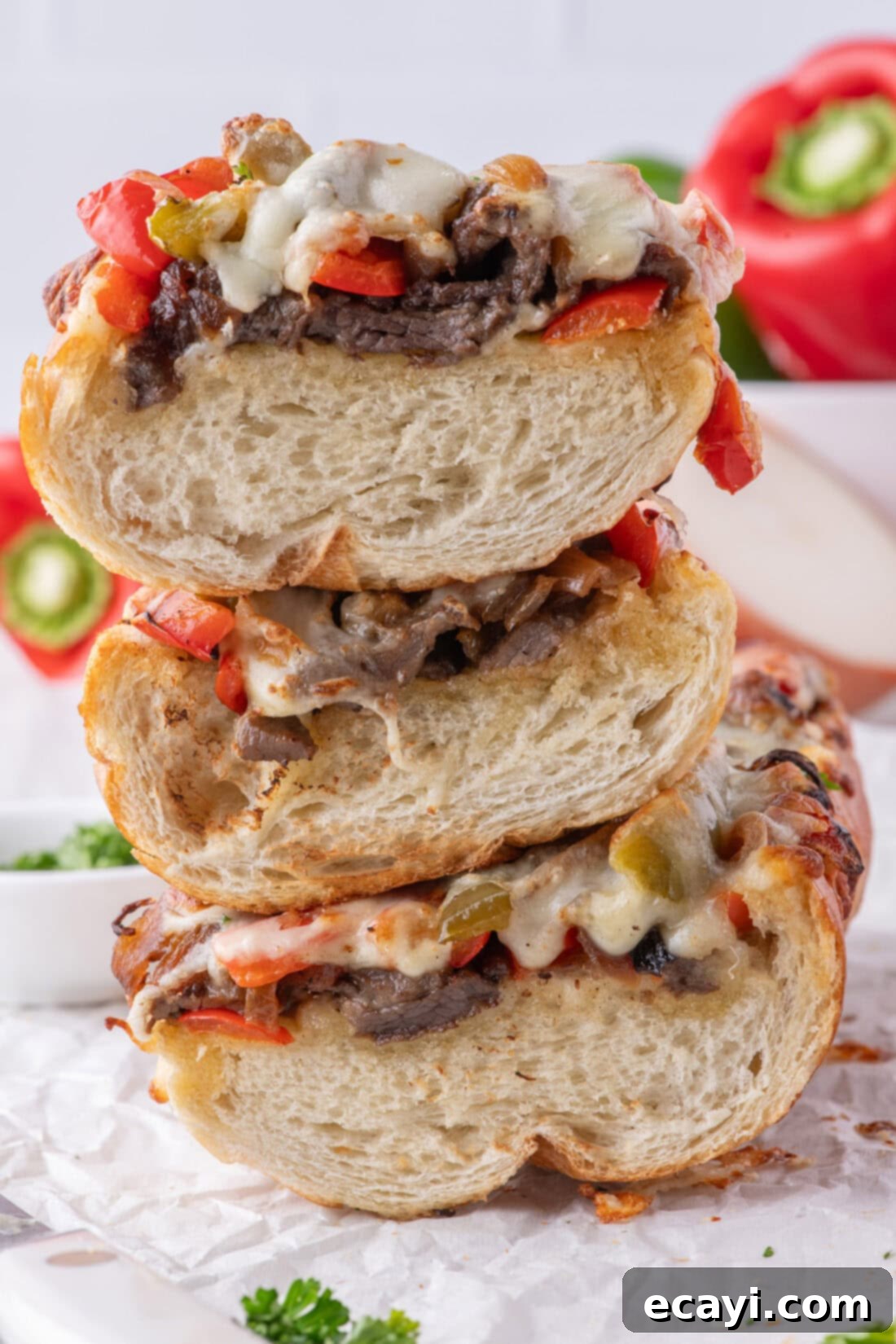 Philly Cheesesteak Pull-Apart Bread 2 Stack of Philly Cheesesteak Cheesy Bread slices