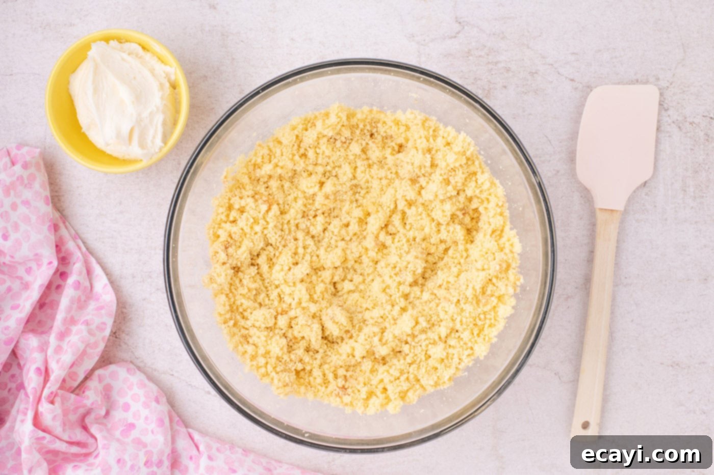 Sweetheart Cake Pops 7 Finely crumbled cake in a bowl, ready for frosting