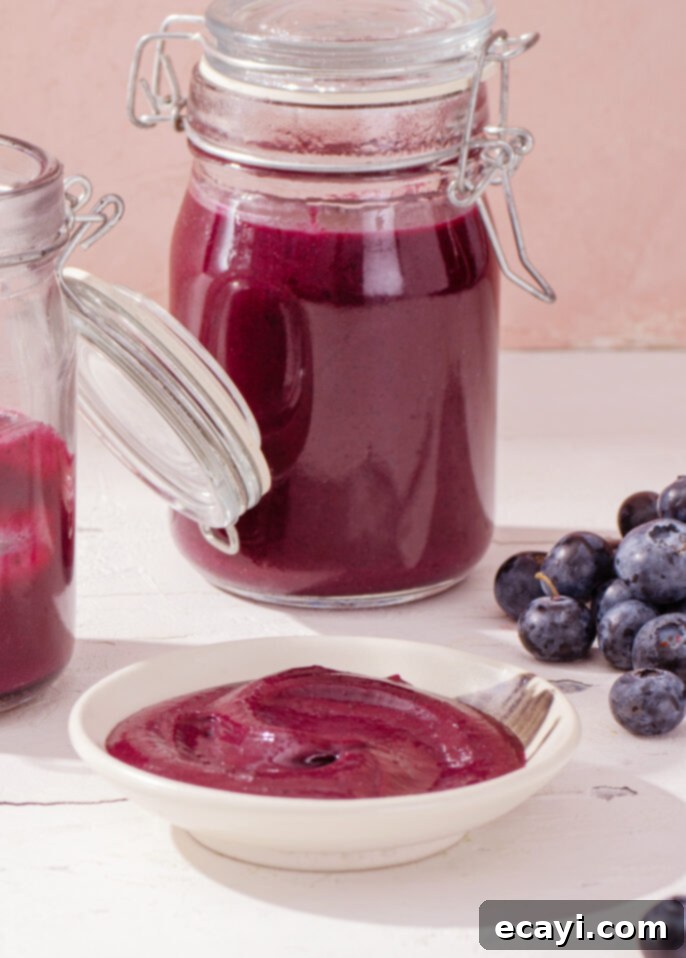Velvety Blueberry Spread 7 A jar of homemade blueberry curd, a strikingly delicious brunch condiment.
