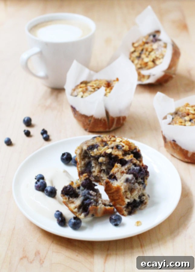Blueberry Banana Burst Muffins 4 Wholesome Blueberry Banana Muffins // FoodNouveau.com