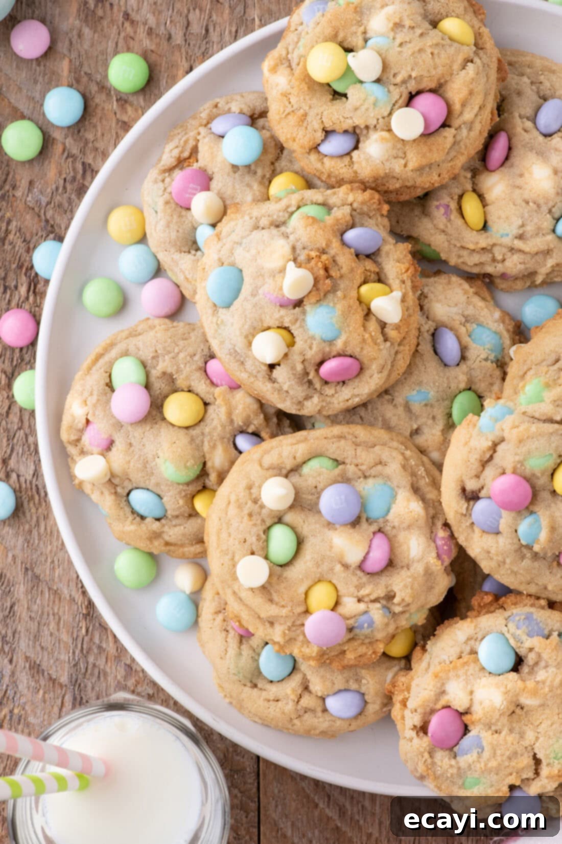 Colorful Easter M&M Cookies 14 Half a plate of Easter M&M Cookies