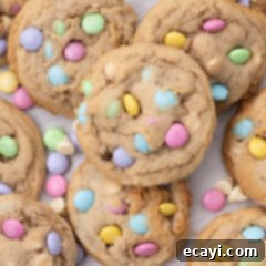 Colorful Easter M&M Cookies 15 Close up photo of a pile of Easter M&M Cookies
