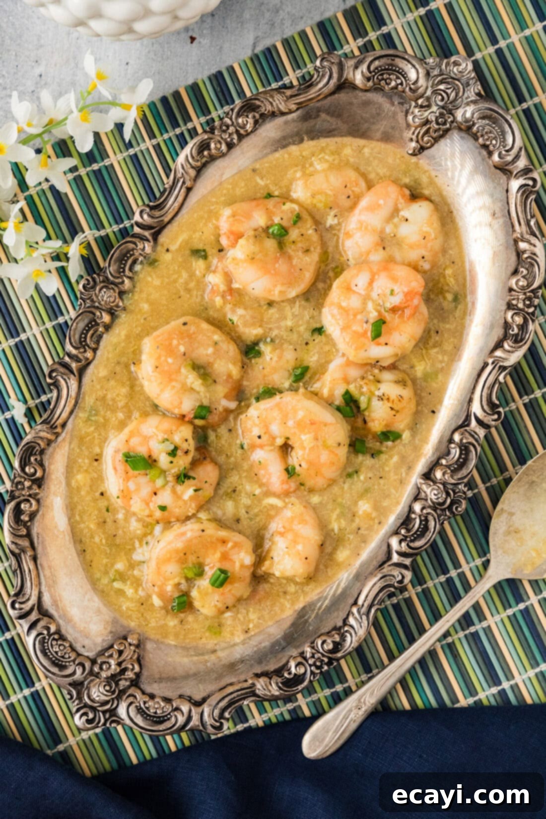 Velvety Lobster Sauce Shrimp 10 Large platter of freshly made Shrimp with Lobster Sauce, ready to be served