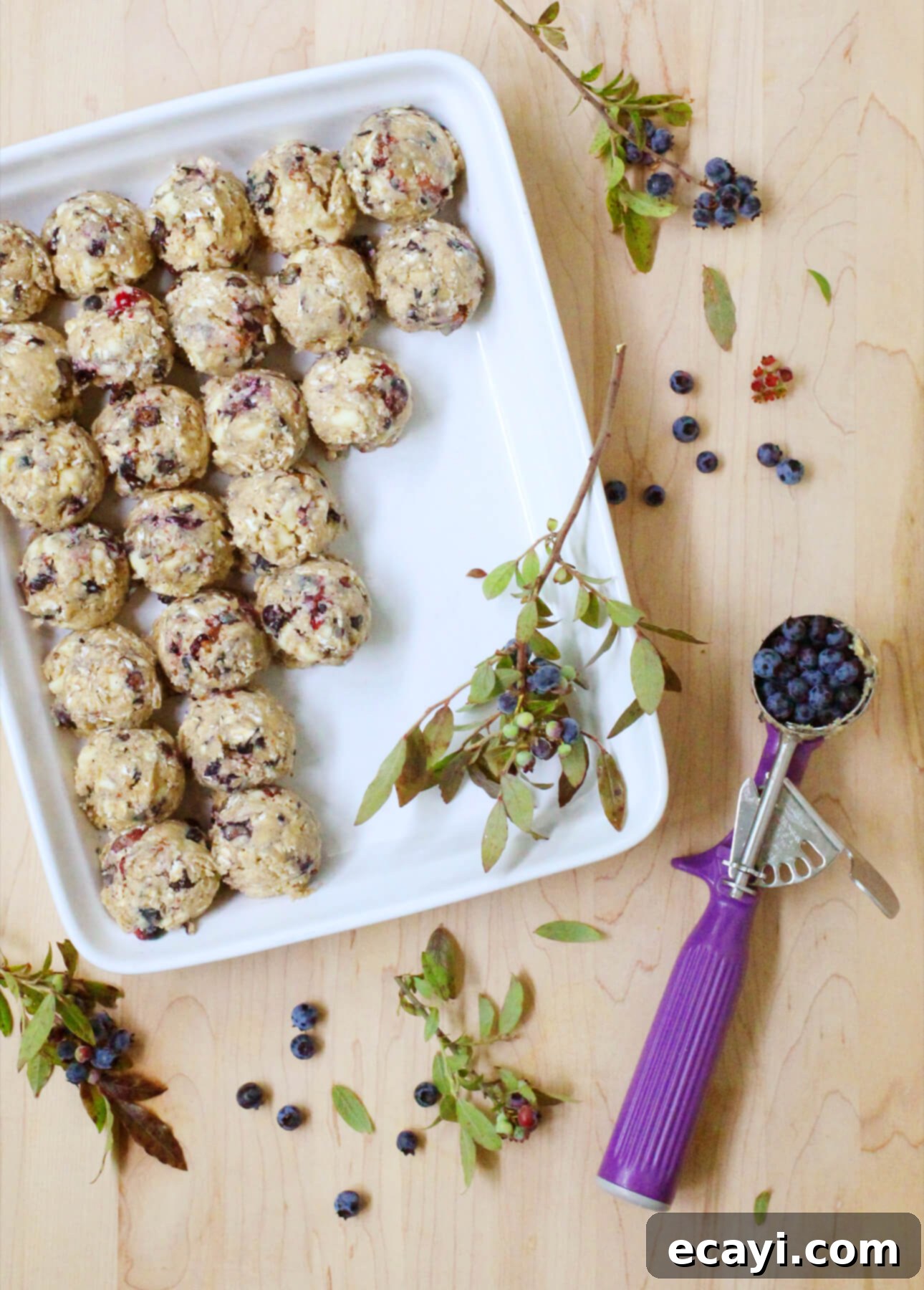Blueberry Oat Delights 4 Oats and blueberry cookie dough portioned out before baking // FoodNouveau.com