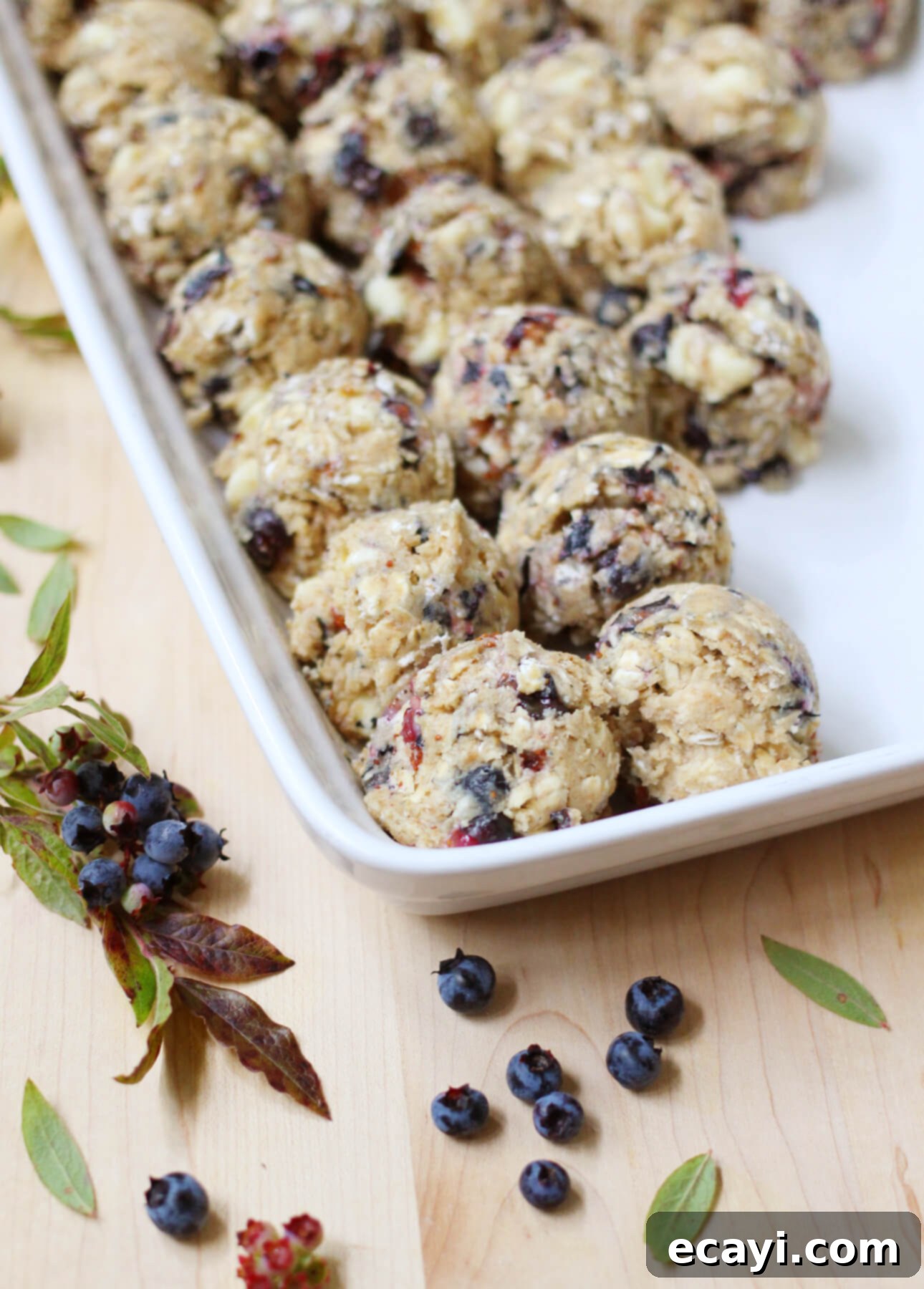 Blueberry Oat Delights 5 Oats and blueberry cookie dough portioned out before baking // FoodNouveau.com
