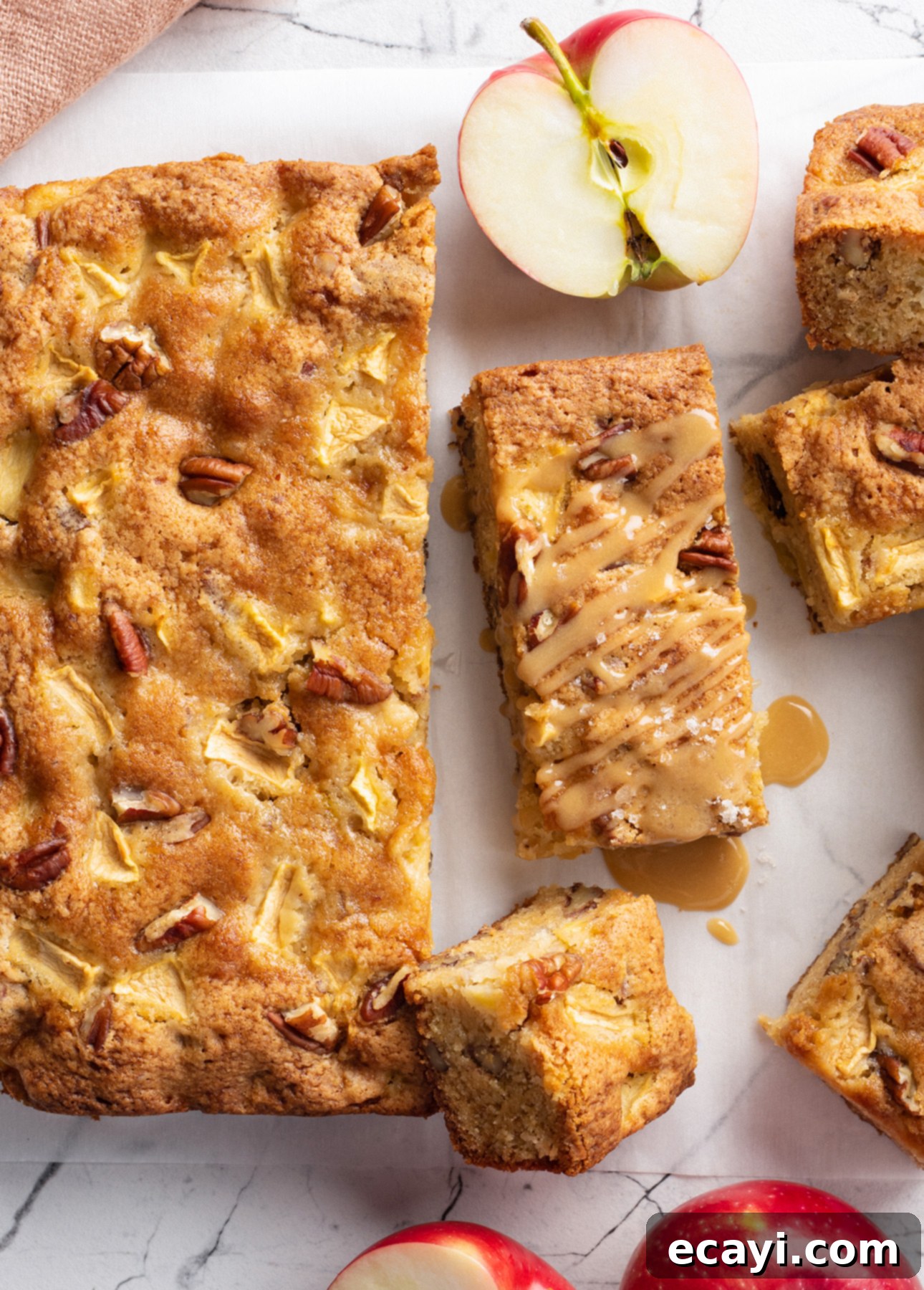 Brown Butter Apple Blondies, Draped in Salted Butterscotch 4 Brown Butter Apple Blondies with Salted Butterscotch Glaze // FoodNouveau.com