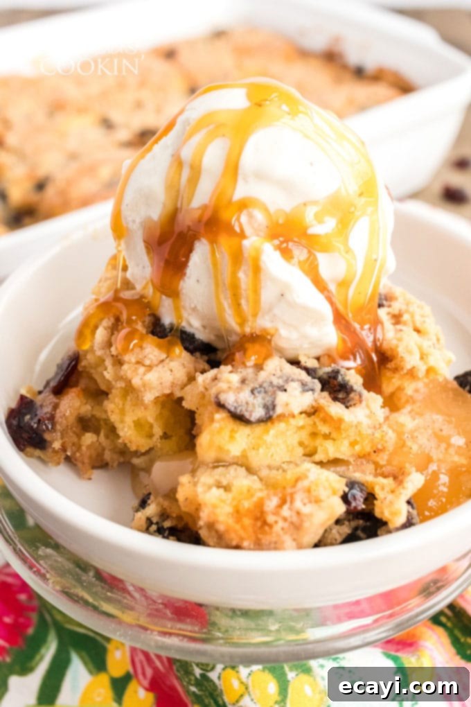 Fall is all about apples and cranberries. We love our apple cobbler all year long, but reserve this Cranberry Apple Cobbler for the autumn months. bowl of cranberry apple cobbler with ice cream