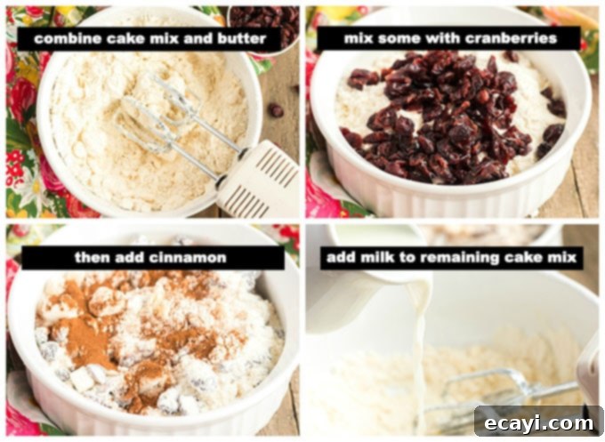 Warm Apple Cranberry Cobbler 3 mixing cake mix and other ingredients