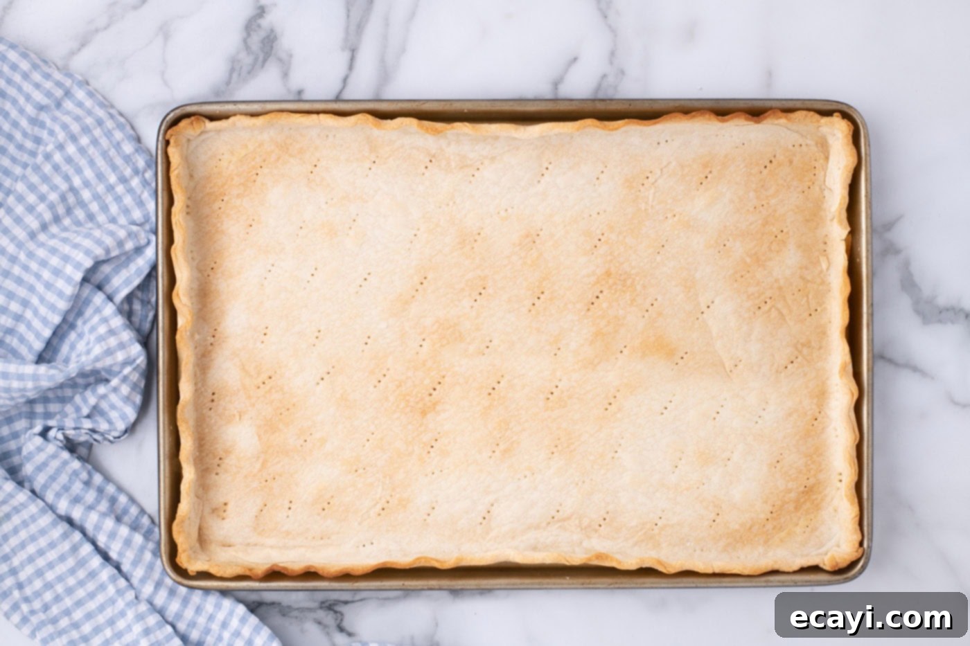 Ultimate French Silk Sheet Pie 13 perfectly baked pie crust in a jelly roll pan, ready for filling