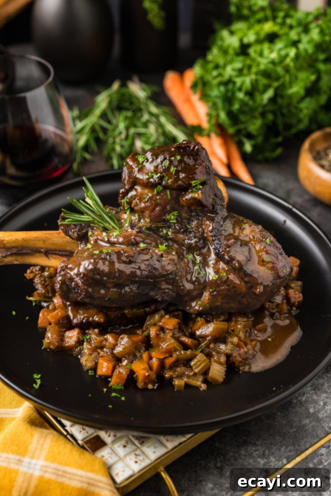 Fall-Off-The-Bone Lamb Shanks 3 Braised Lamb Shank on a plate
