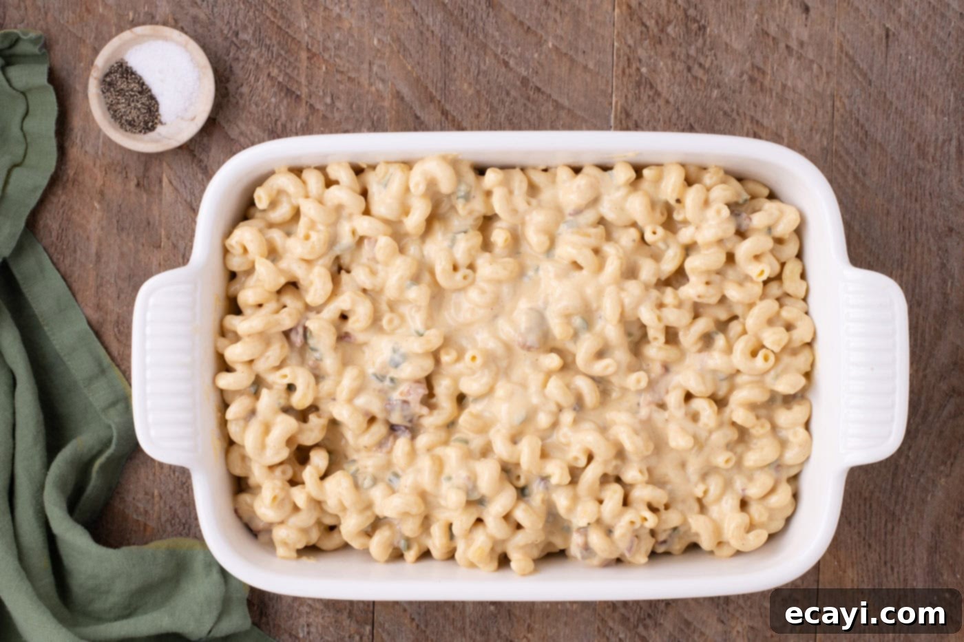 Spicy Cheesy Popper Mac 12 jalapeno popper mac and cheese in a baking dish