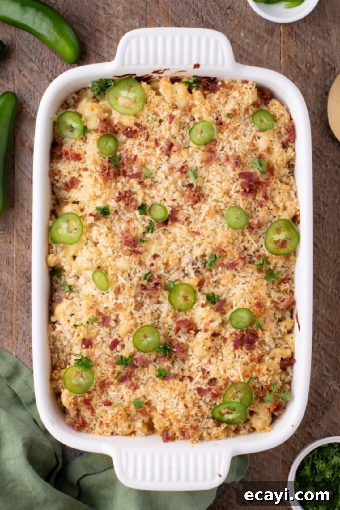 Spicy Cheesy Popper Mac 14 Baking dish of Jalapeno Popper Mac and Cheese
