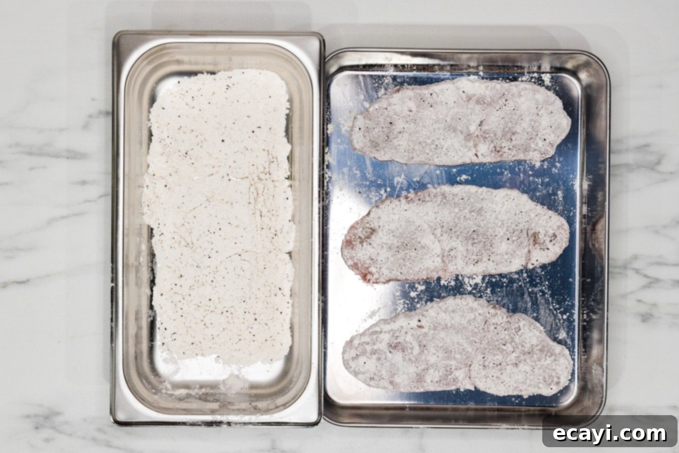 Delicate Veal Cutlets 5 veal cutlets dredged in flour, ready for searing