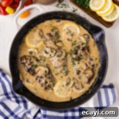 Delicate Veal Cutlets 10 Skillet of Veal Scallopini with creamy sauce and mushrooms