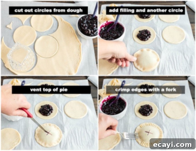Blueberry Pocket Pastries 3 illustrated steps for making mini pies