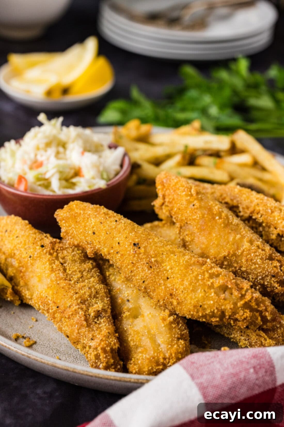 Golden Crispy Perch 3 Fried Perch piled on a plate