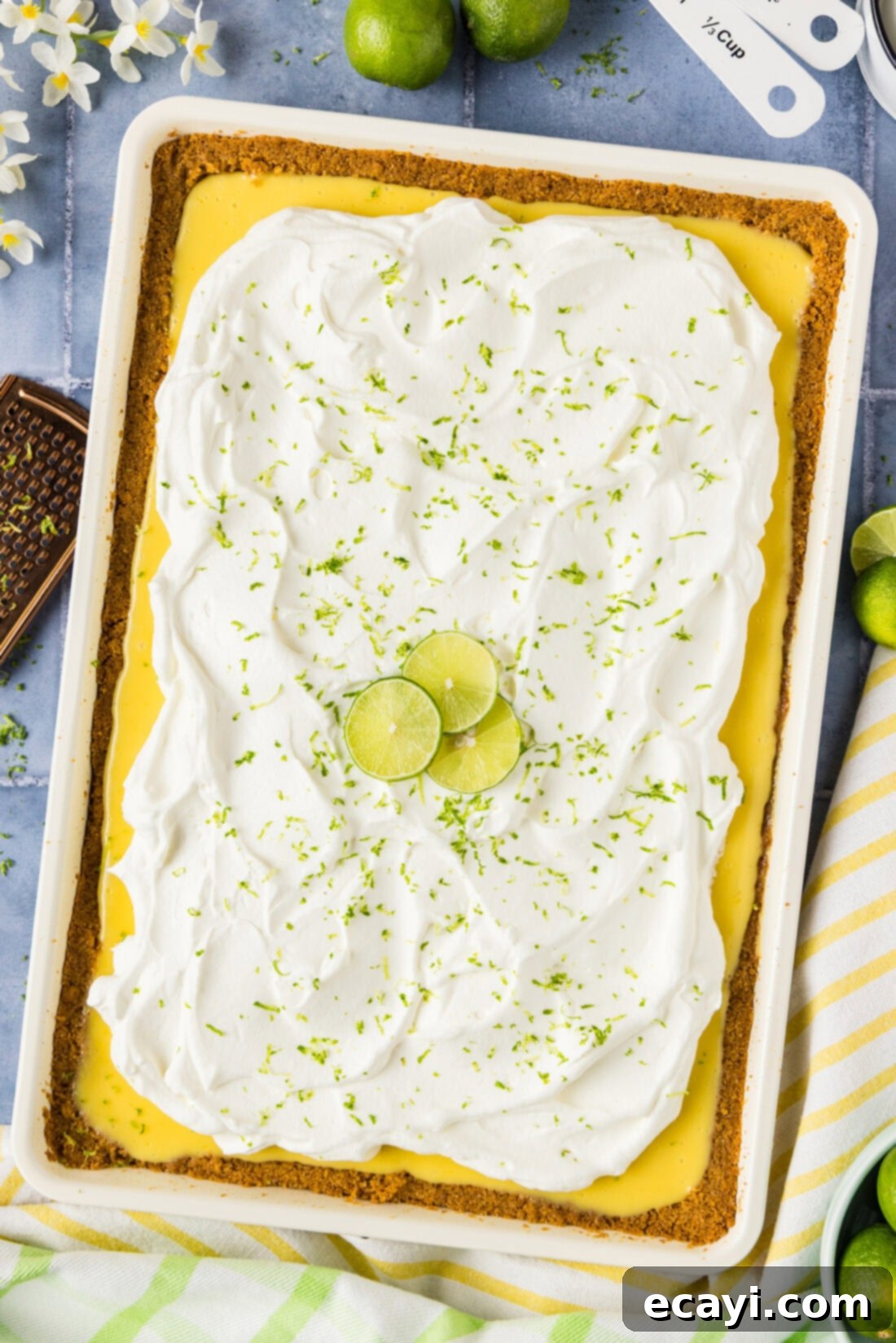 Tangy Key Lime Dessert Bars 2 Overhead photo of a Key Lime Slab Pie