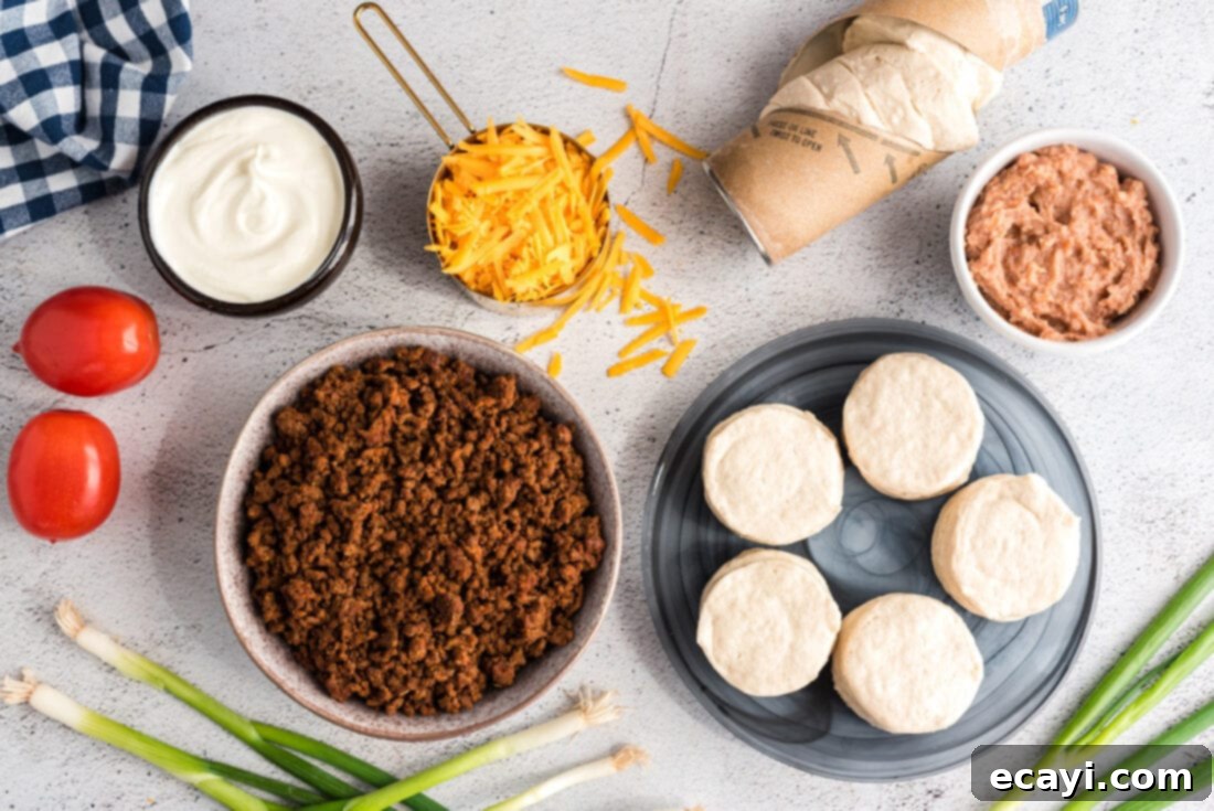 Crispy Taco Turnovers 4 Taco Empanadas ingredients laid out on a table