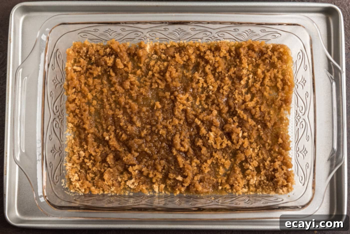 Blueberry Flip Cake 9 brown sugar and butter mixture in a baking dish