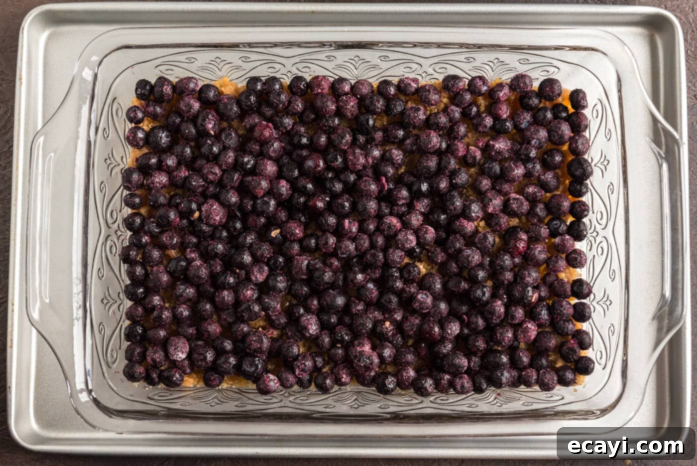Blueberry Flip Cake 10 blueberries added on top of brown sugar and butter mixture