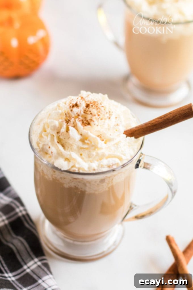 Autumn Spice Dream 3 Overhead shot of a homemade pumpkin spice latte with whipped cream and spices in a festive setting