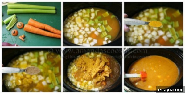 Cozy Slow Cooker Pumpkin Soup 4 A visual overview of all the fresh and canned ingredients for slow cooker pumpkin soup laid out neatly on a counter before they are combined for cooking.