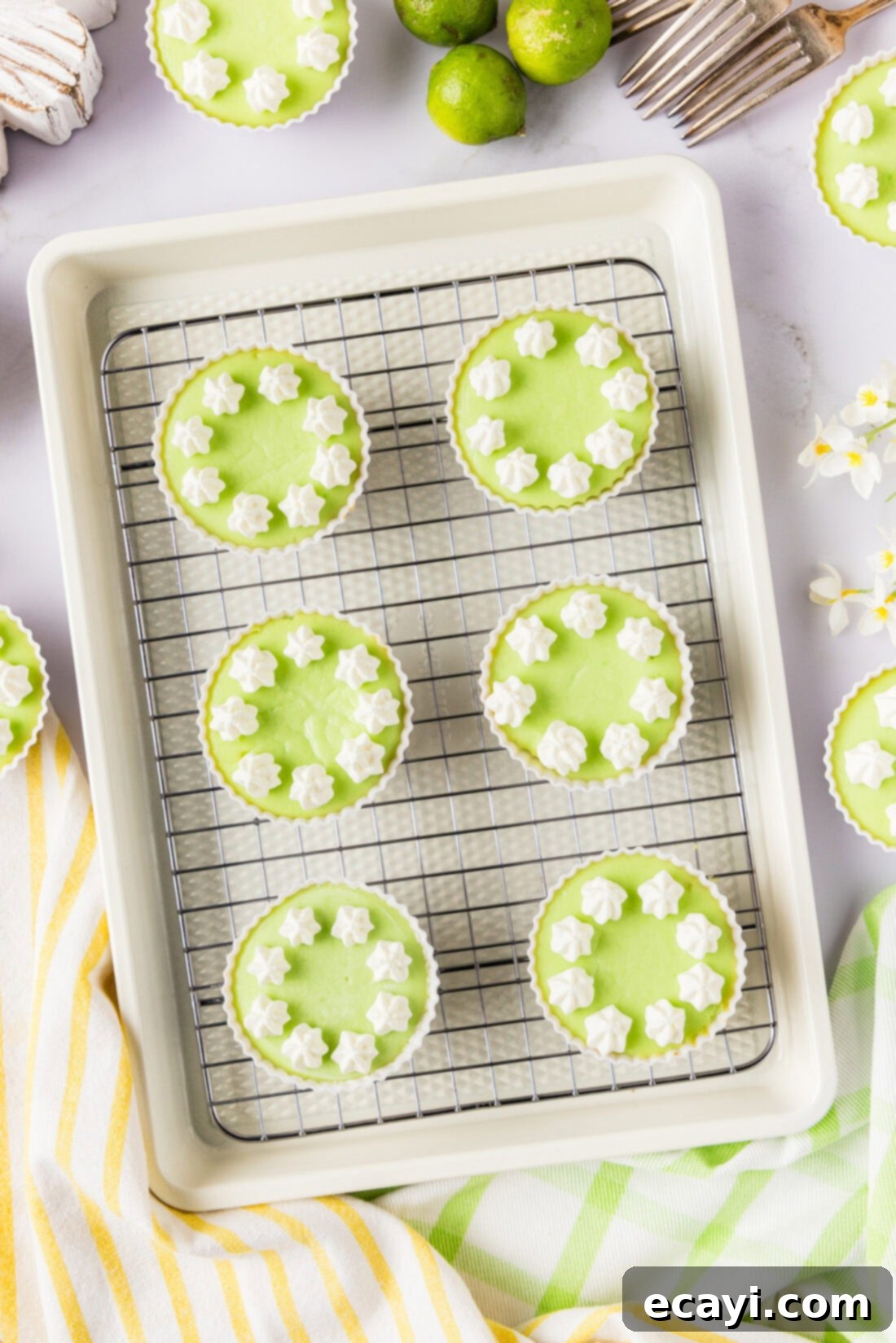 Tangy Keto Lime Cheesecake Minis 2 Keto Lime Cheesecake Bites on a wire rack