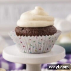 Heavenly Mallow Fluff 12 Close up photo of a cupcake topped with Marshmallow Frosting, showing its fluffy texture.