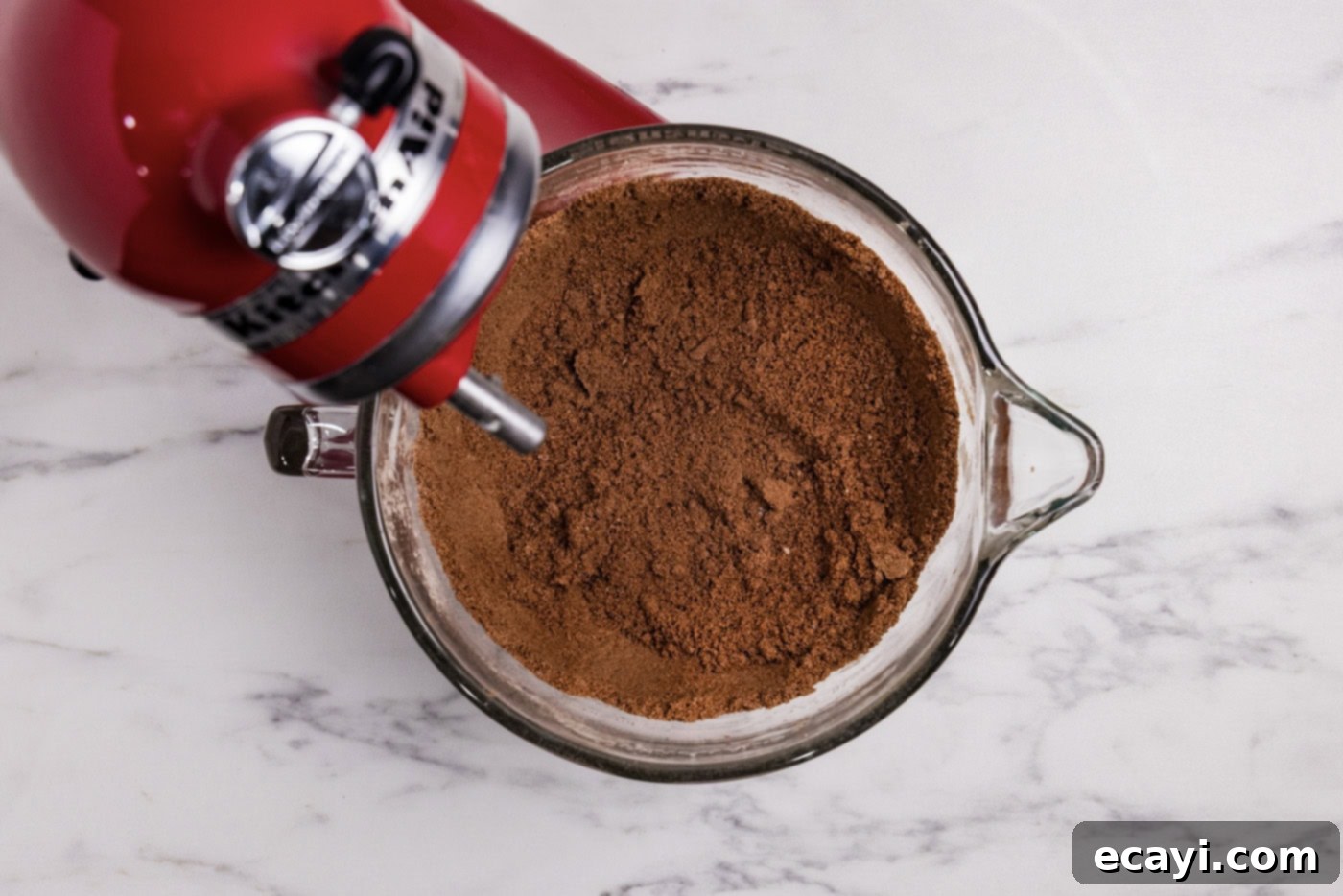 Hidden Veggie Fudge 7 Cocoa and sugar mixture in a stand mixer bowl, still dry