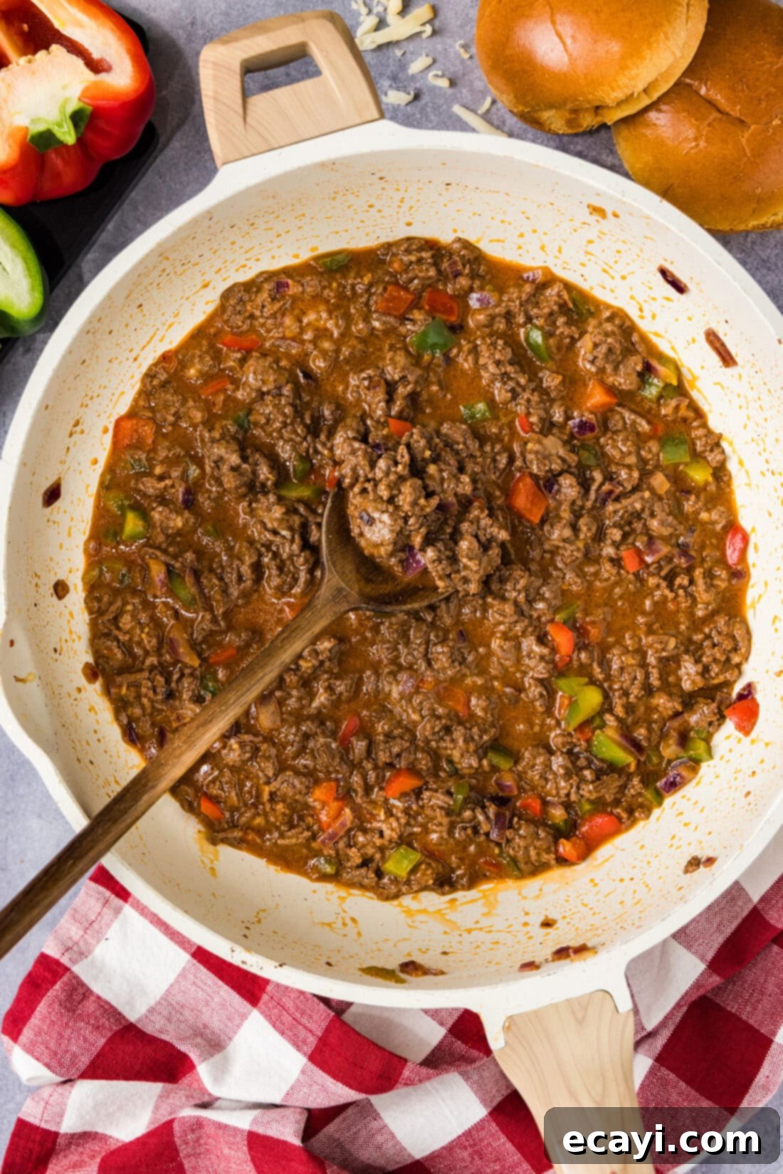 Philly Cheesesteak Messy Melts 9 Skillet full of savory Philly Cheesesteak Sloppy Joes mixture