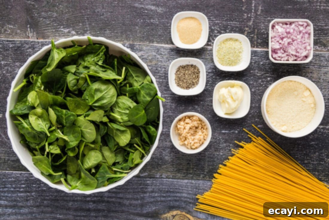 Vibrant Spinach Spaghetti 4 All the fresh ingredients laid out for making Spinach Spaghetti.