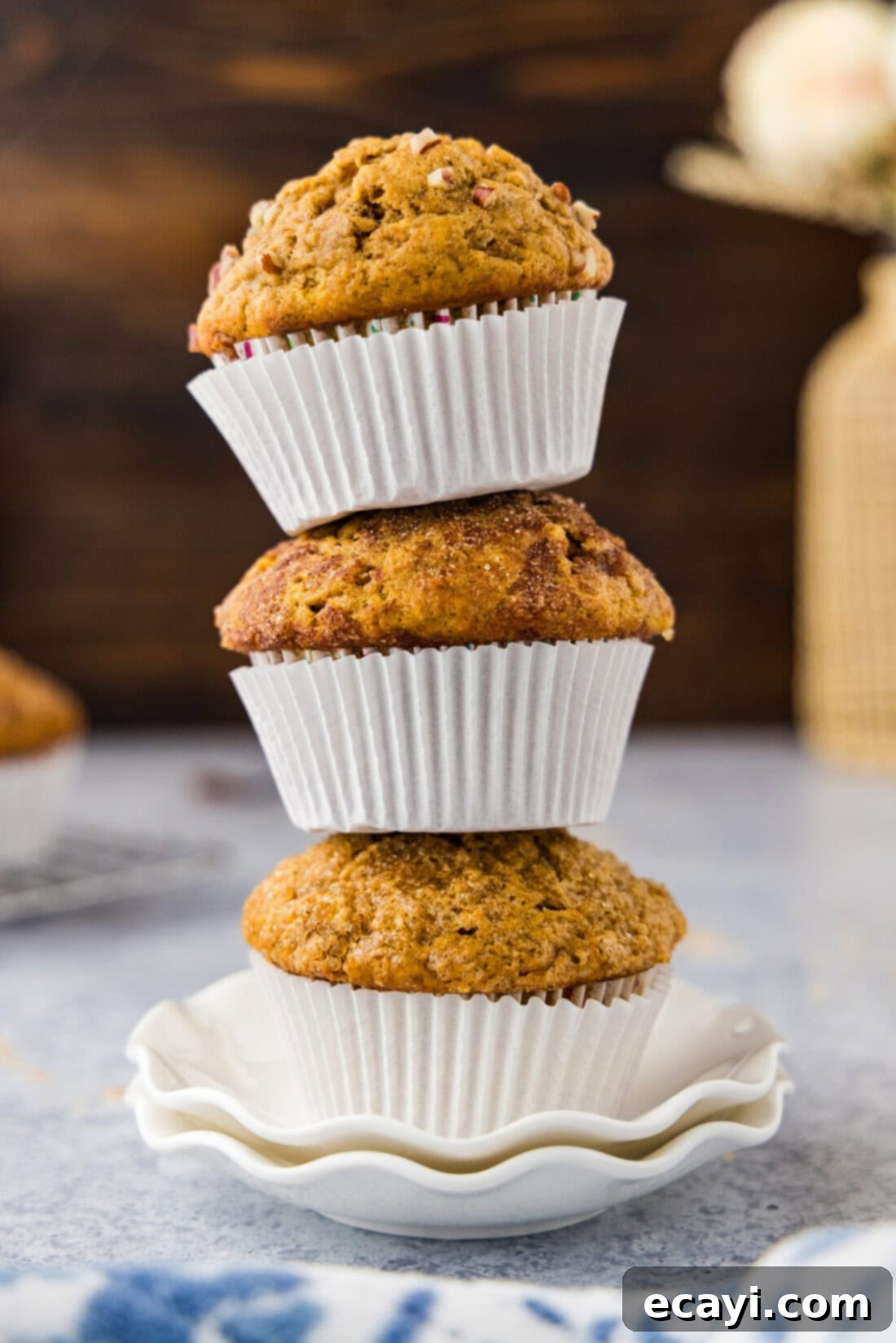 Golden Harvest Pumpkin Banana Muffins 5 Close-up of baked Pumpkin Banana Muffins, showcasing their perfect golden tops