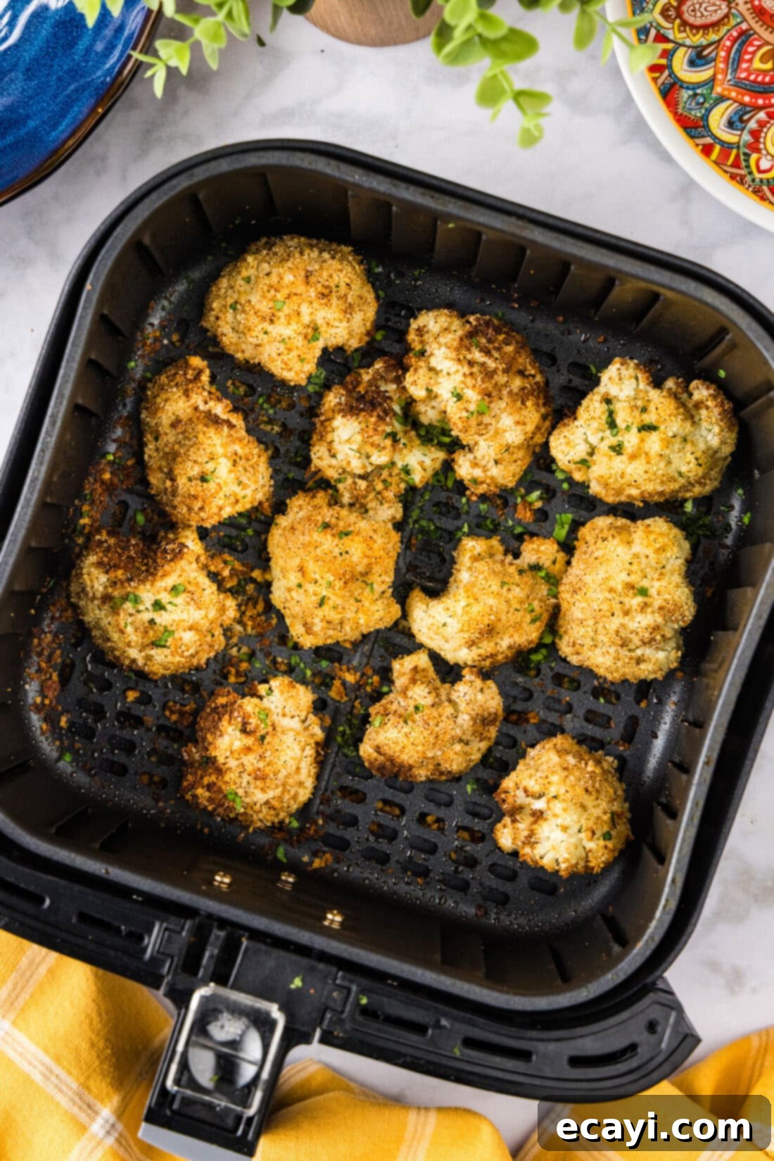 Crispy Air Fried Cauliflower 10 Air fryer basket of Air Fryer Fried Cauliflower