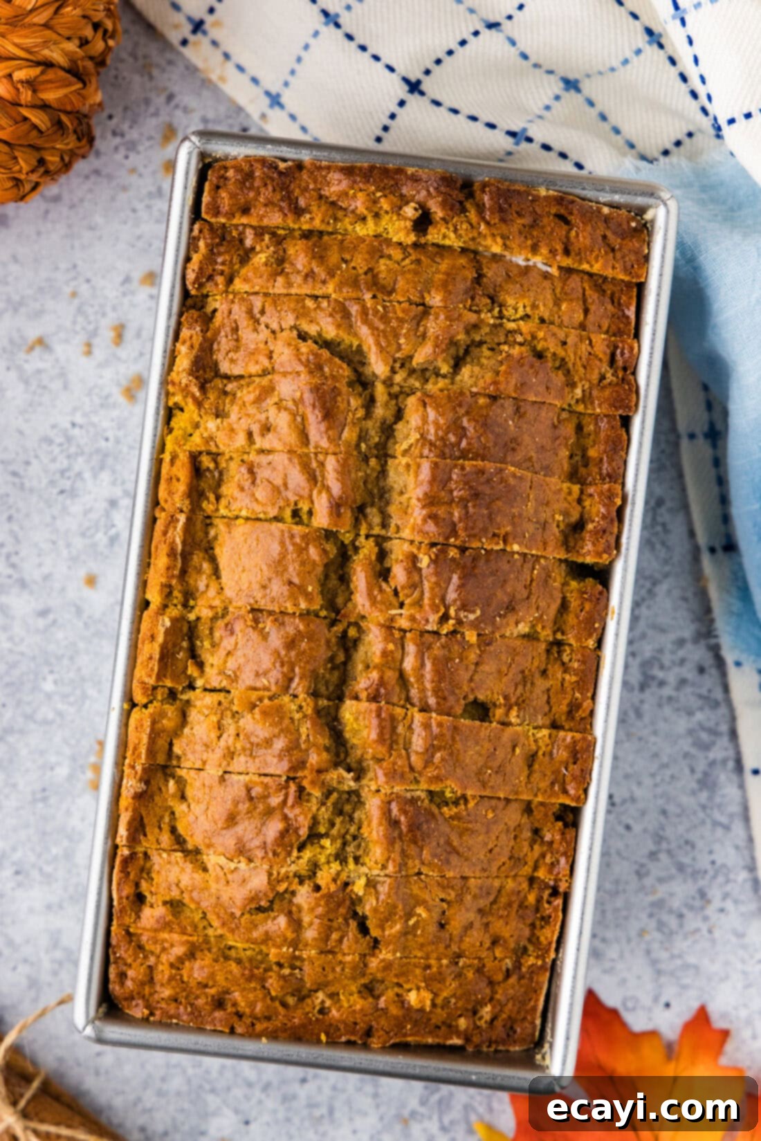 Spiced Pumpkin Banana Loaf 14 Pumpkin Banana Bread cut into slices in a loaf pan