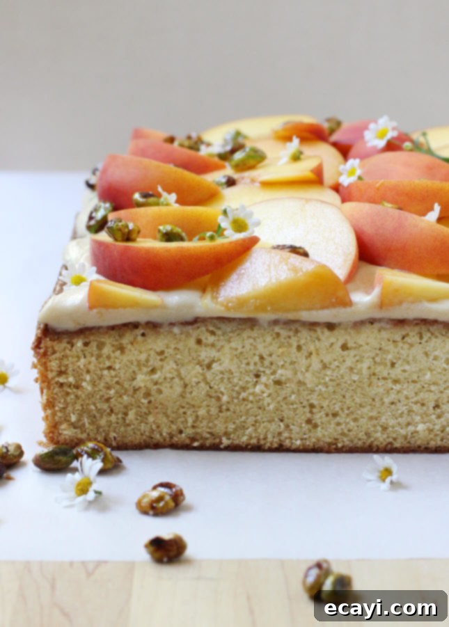 Sun-Kissed Peach Cardamom Sheet Cake with Salted Caramel Cream Cheese Frosting 3 Fresh Peach Cardamom Sheet Cake with Salted Caramel Cream Cheese Frosting // FoodNouveau.com