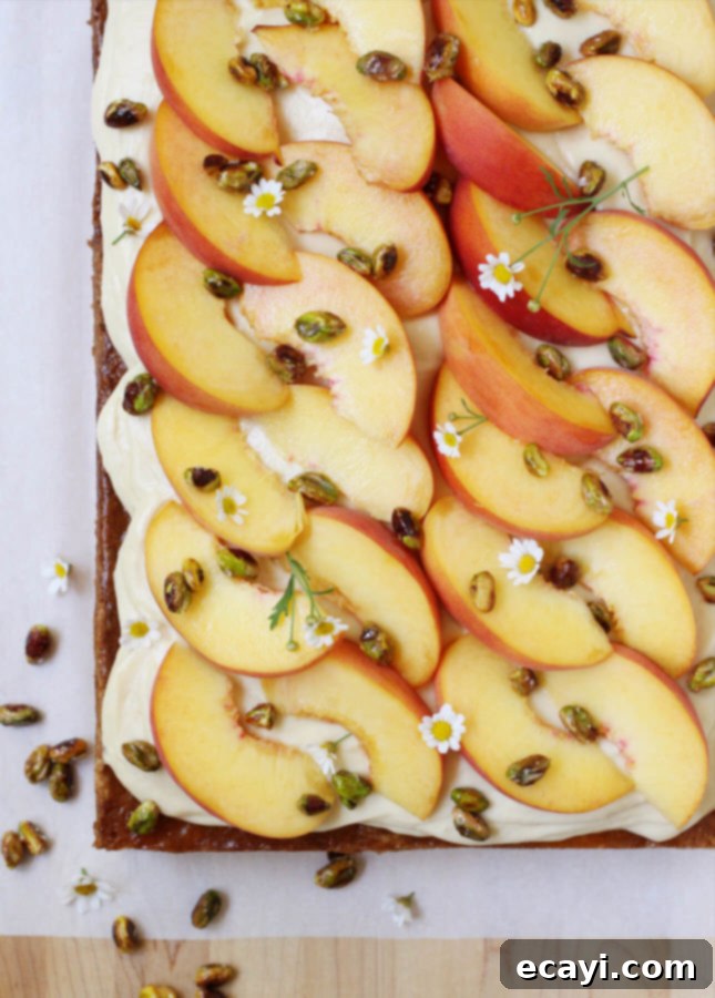 Sun-Kissed Peach Cardamom Sheet Cake with Salted Caramel Cream Cheese Frosting 5 Fresh Peach Cardamom Sheet Cake with Salted Caramel Cream Cheese Frosting // FoodNouveau.com