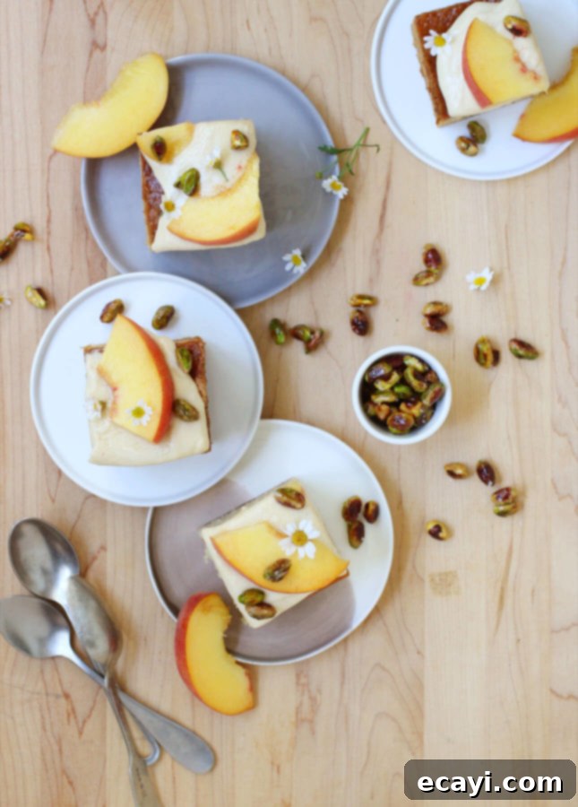 Sun-Kissed Peach Cardamom Sheet Cake with Salted Caramel Cream Cheese Frosting 7 Fresh Peach Cardamom Sheet Cake with Salted Caramel Cream Cheese Frosting // FoodNouveau.com