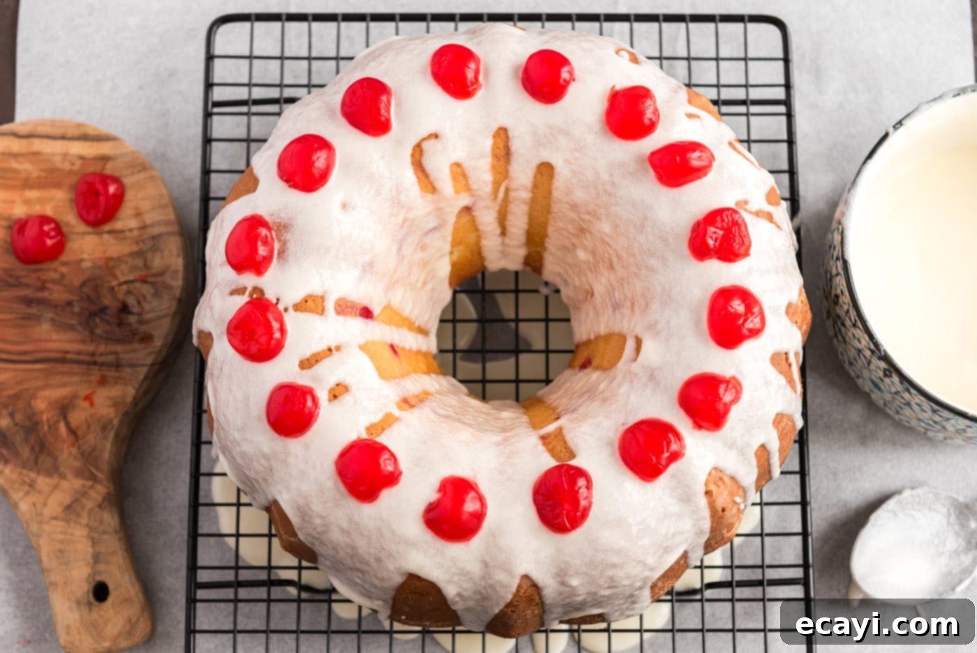 Ruby Maraschino Bundt 17 overhead of maraschino cherry bundt cake