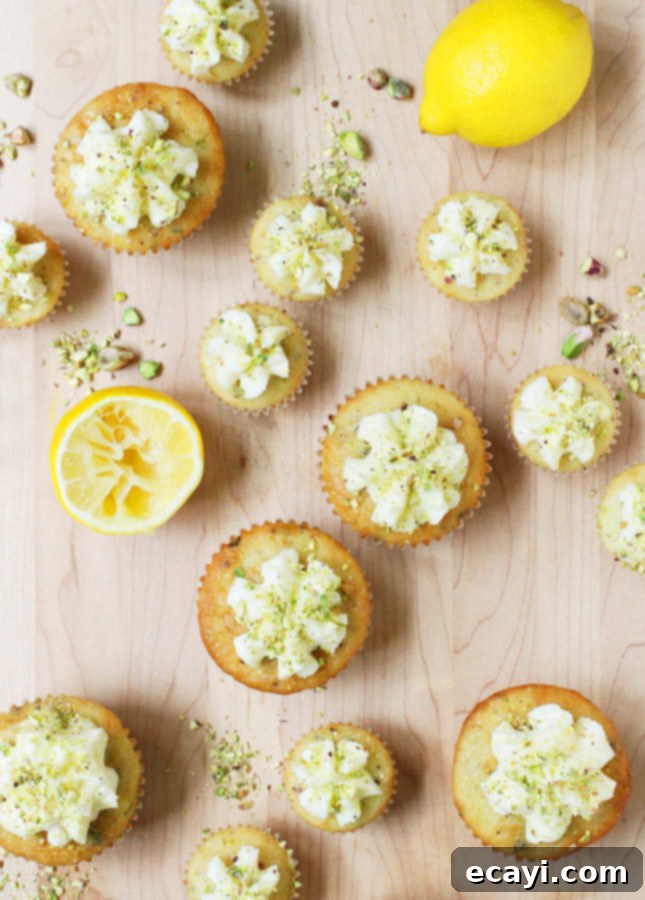 Pistachio Lemon Zing 4 Lemon Pistachio Cupcakes, light and tender crumb