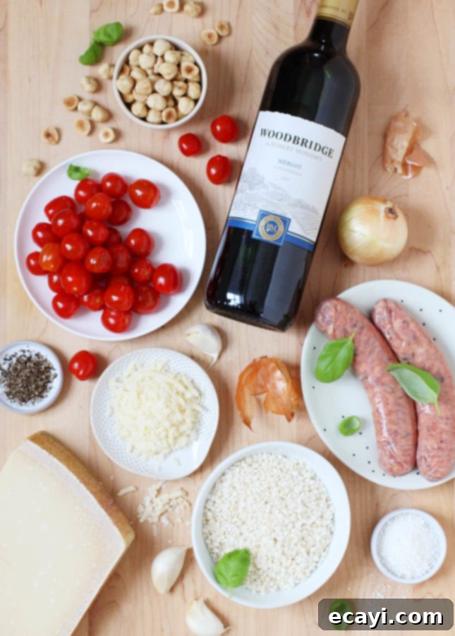 Savory Sausage Risotto with Red Wine and Blistered Cherry Tomatoes 6 Broiled Cherry Tomato, Sausage, and Red Wine Risotto // FoodNouveau.com