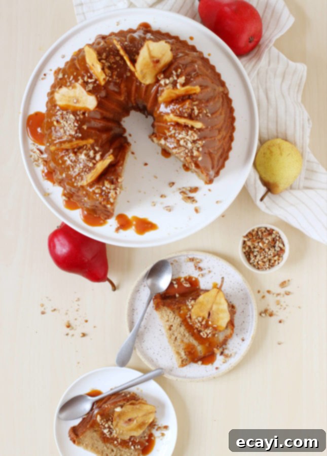 Golden Spiced Pear Bundt Caramel Cascade 5 Spiced Pear Bundt Cake with Salted Caramel Sauce // FoodNouveau.com