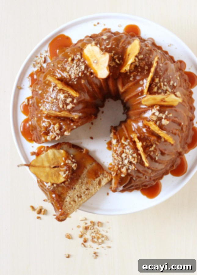 Golden Spiced Pear Bundt Caramel Cascade 6 Spiced Pear Bundt Cake with Salted Caramel Sauce // FoodNouveau.com
