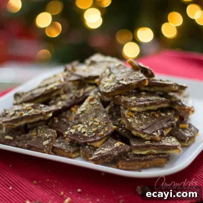 Salty Sweet Toffee Crunch 15 Christmas Crack - Saltine Toffee with pretzels on top