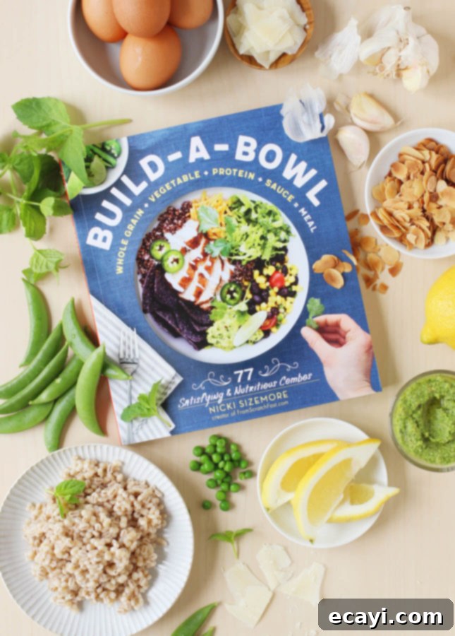 Sweet Pea & Jammy Egg Pesto Bowls 3 Nicki Sizemore's Build-a-Bowl: 77 Satisfying & Nutritious Combos: Whole Grain + Vegetable + Protein + Sauce = Meal // FoodNouveau.com
