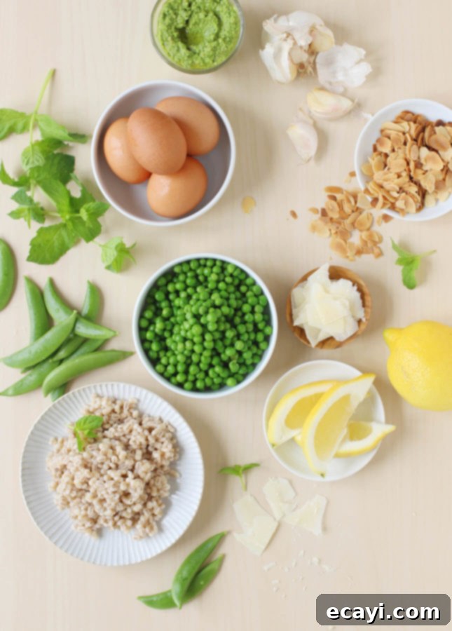 Sweet Pea & Jammy Egg Pesto Bowls 4 The ingredients to make Sweet Pea Bowls with Soft-Boiled Eggs and Pea Pesto // FoodNouveau.com