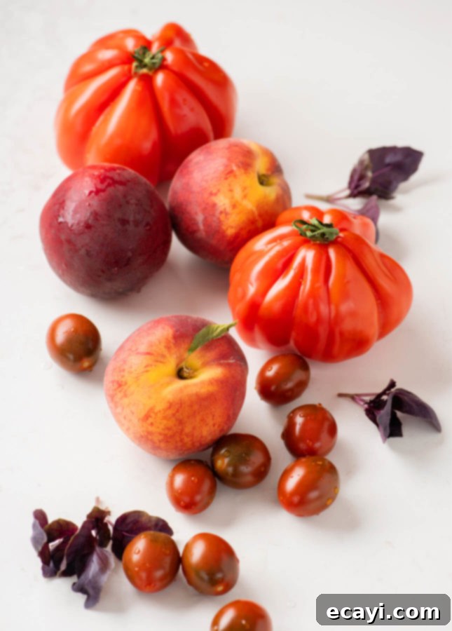 Golden Peach and Ruby Tomato Panzanella 3 Summer Panzanella Salad // FoodNouveau.com