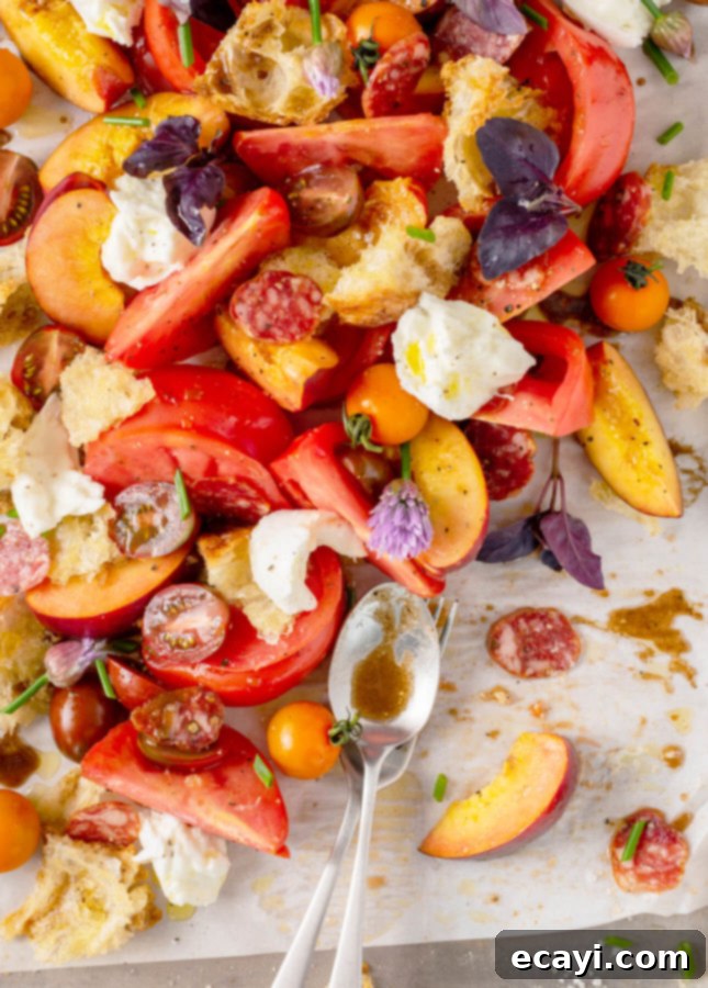 Golden Peach and Ruby Tomato Panzanella 4 Summer Panzanella Salad // FoodNouveau.com