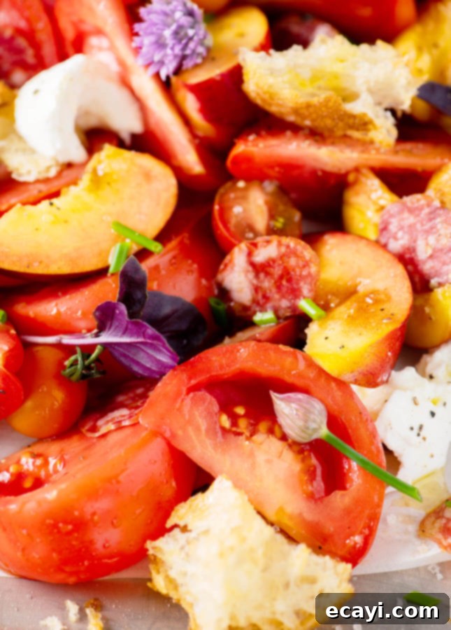 Golden Peach and Ruby Tomato Panzanella 5 Summer Panzanella Salad // FoodNouveau.com