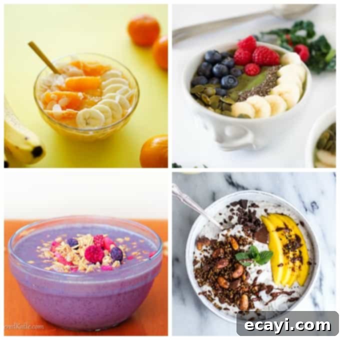 Dreamy Mocha Smoothie Bowl 5 A collage of various smoothie bowl images, encouraging readers to make one for breakfast today!