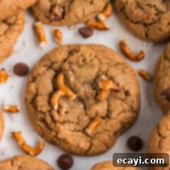 Twisted Pretzel Chocolate Chip Cookies 12 Close up photo of a Pretzel Chocolate Chip Cookie